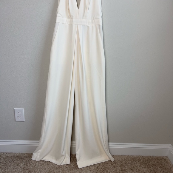 Jill Stuart Halter Wide Leg Jumpsuit White Off-White Elegant Flowy Deep V-Back - Picture 5 of 16